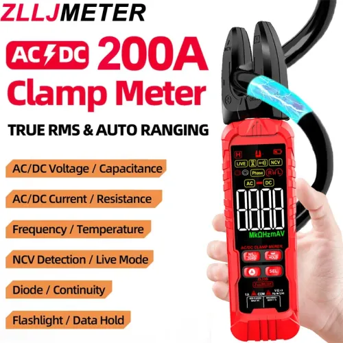 ZL33A ZL33B Rotating Clamp Meter 200A AC DC Current Voltage Tester 600V NCV Function Temperature Measurement Shockproof Case Compact Design Professional Electrician Tool