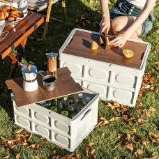 30L Outtdoor Folding Box Storage Box Camping Storage Box Car Trunk Storage Box Wooden Cover Foldable Trunk Storage