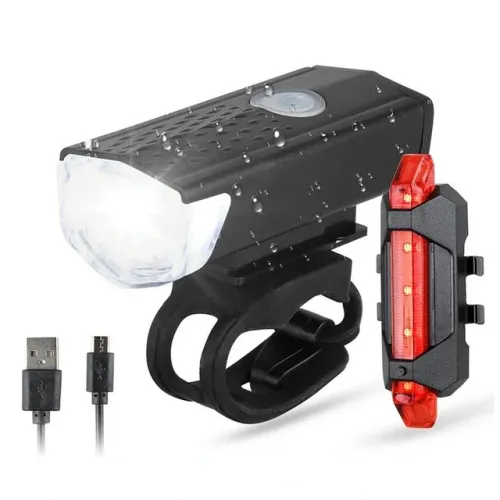 USB Rechargeable LEBike Headlight Taillight Set Rainproof Cycling Front Back Headlight Lamp Bicycle Warning Light Flashlight