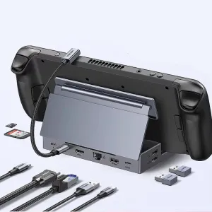 UGreen 9-in-1 Type-C Steam Deck Dock USB Adapter with USB2.0*2 / USB-C3.2 / USB-A 3.2 / PD100W Type-C / HD / RJ45 / SD / TF Card Reader Slot Multi-ports Hub Splitter Compatible with Steam Deck ROG Ally LEGION Go for iPhone 16 Pro/Pro Max