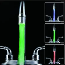 Colorful LED Light Basin Sink Faucet Temperature Sensor Light Color Changing Hydropower with Adapter