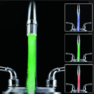 Colorful LED Light Basin Sink Faucet Temperature Sensor Light Color Changing Hydropower with Adapter