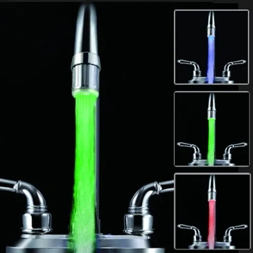Colorful LED Light Basin Sink Faucet Temperature Sensor Light Color Changing Hydropower with Adapter