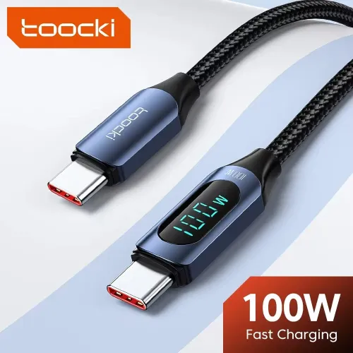 Toocki TQ-X03 5A PD100W Type-C to Type-C Cable Digital Display Support Fast Charging Data Transmission Tinned Copper Core Line 1M/2M Long for iPhone 15 15 Plus for Huawei Pura 70 Ultra for Samsung Galaxy Z Flip 6