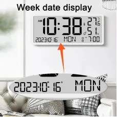 Large LCD Digital Wall Clock Temperature Humidity Display Alarm Clock Hanging/Desktop Digital Clock Plugged in Electronic Desktop Clock for Home and Offices