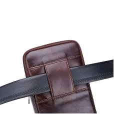 BULLCAPTAIN Men's Leather Belt Waist Bag Travel Small Fanny Pack Phone Pouch Multifunctional Male Waist Bag Leather Pouch
