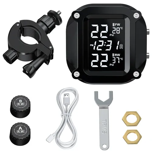 Extractme Wireless TPMS Motorcycle Tyre Temperature Alarm Sensor USB Charging LCD Display Tire Pressure Monitoring System