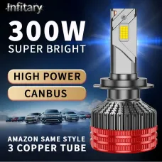 INFITARY Q6 30000LM LED Car Headlight Bulbs 300W Hi-Low Beam Car Headlamps 6500K Bright White