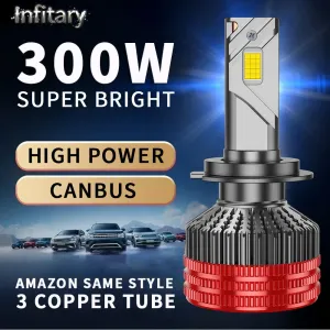 INFITARY Q6 30000LM LED Car Headlight Bulbs 300W Hi-Low Beam Car Headlamps 6500K Bright White