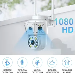 K30 2-Lens WIFI IP Camera 1080P Full Color Outdoor Waterproof Night Vision WiFi Surveillance Camera 1920x1080 360-degree 2MP PTZ Home Security System Camera