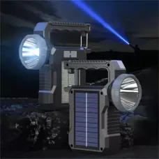 IPRee Solar Light LEHandheld Flashlights Type-Rechargeable Portable Torch with 4 Modes COB Emergency Red and Blue Searchlight