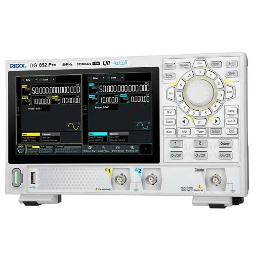 DG852 Pro Function Arbitrary Waveform Generator 50MHz 2CH 625MSa/s High Accuracy Portable Design with 7 inch Touch Screen Low Jitter Rich Modulation for Communication Motor Control
