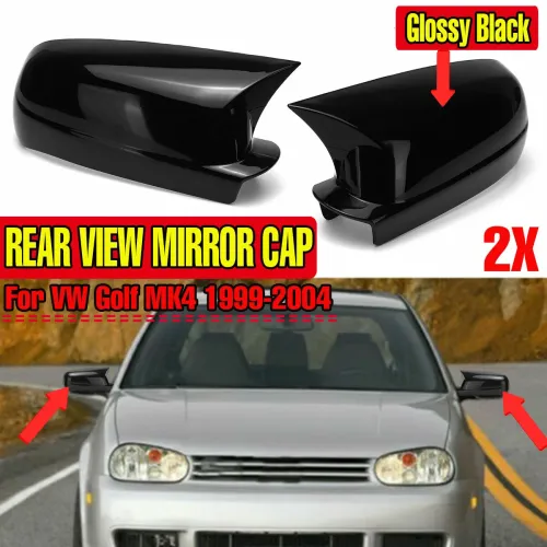 Add-On Glossy Black Left&Right Side Mirror Cover Caps For VW Golf MK4 1999-2004