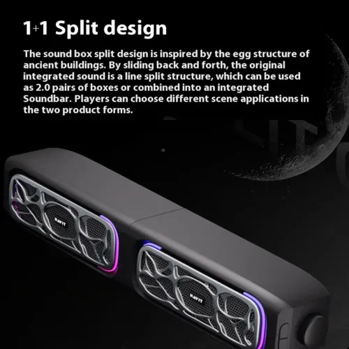 Havit M21 Wired Speaker Desktop Computer Soundbar Dual 66mm Speakers 360 Surround Stereo Deep Bass RGB Light Spliceable Detachable Gaming Subwoofer Music Box