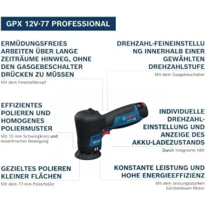 GPX 12V-77 Cordless Random Orbital Sander 12V Brushless Motor 77mm Sanding Disc Professional Sanding Tool Woodworking Auto Refinishing