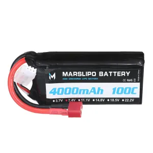 MARSLIPO 7.4V 4000mAh 100C 2S Lipo Battery T Plug for RC Car