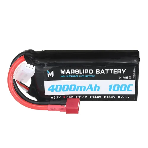 MARSLIPO 7.4V 4000mAh 100C 2S Lipo Battery T Plug for RC Car