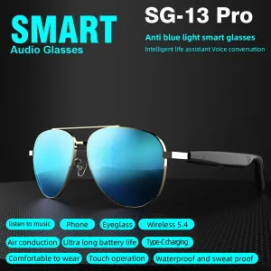 SG-13 Pro Smart Audio Glasses Air Conduction Technology Glasses with Voice Assistant Touch Control UV Protection 360 Surround Sound Hands Free Call Smart Sunglasses