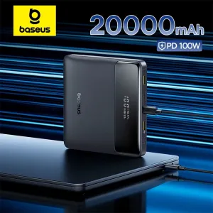 Baseus Blade H1 Lite 100W 74Wh 20000mAh Power Bank Smart Digital Display External Battery Power Supply with 2 Inputs & 4 Outputs Fast Charging for iPhone 17 17Pro Max 16 15 14 13 for XIaomi 17pro for Huawei Mate 80 for Samsung Galaxy Z Fold7
