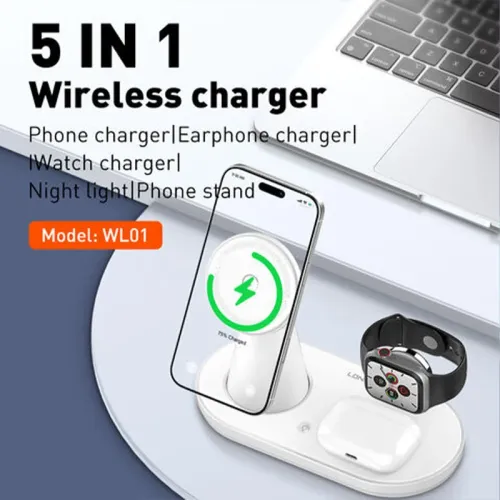 LDNIO WL01 25.5W Magnetic Wireless Charger Fast Wireless Charging Stand with Night Light Function for Smart Phones for iPhone 16 15 Pro 14 13 12 Pro Max for Huawei Mate XT for Samsung Galaxy Z Flip6 for Airpods for Apple Watch