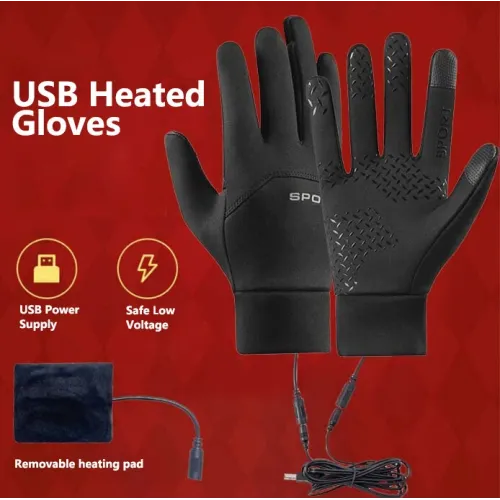 TENGOO Men's USB Heated Gloves Winter Touchscreen Warm Gloves with Enhanced Grip Women Men Bicycle Outdoor Driving Motorcycle Waterproof Thermal Non-Slip Gloves