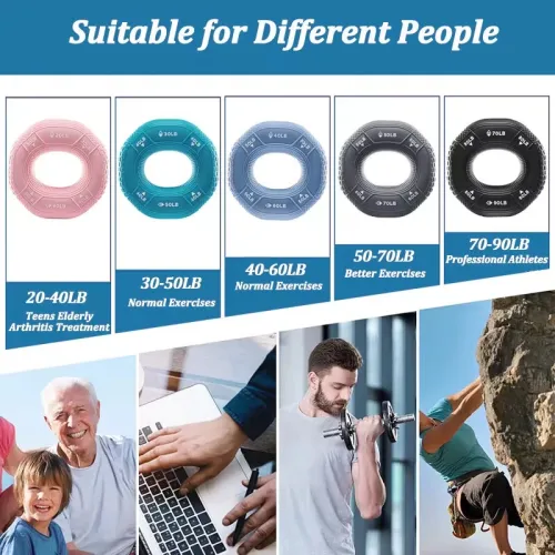 KALOASilicone Adjustable 20-90LB Hand Grip Strength Exercise Gripping Ring Fitness Finger Forearm Trainer Carpal Expander