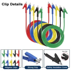 5PCS Alligator Clips Test Leads Dual Ended Crocodile Clips Insulated Flexible Copper Wire Multicolor Electrical Testing Cable