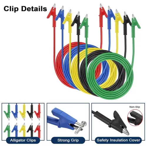 5PCS Alligator Clips Test Leads Dual Ended Crocodile Clips Insulated Flexible Copper Wire Multicolor Electrical Testing Cable