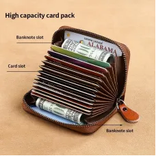 Ekphero RFID Blocking Genuine Leather Men's Card Holder, Vintage Cowhide Leather Large Capacity Multi-card Slot Short Credit Card Bag, Driver's License Leather Card Case,Money Clips Mini Bag for Men