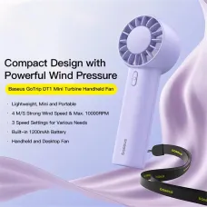 Baseus GoTrip DT1 Mini Turbine Handheld Fan 3 Speed Adjustable Portable Fan 1200mAh Rechargeable Fan for Desktop Outdoor Camping