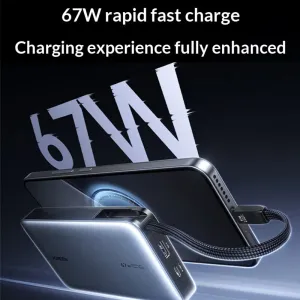 Ugreen PB550 67W 72Wh 20000mAh Digital Display Power Bank with Integrated Type-C Cable External Battery Power Supply with 2 Inputs & 3 Outputs Support PD QC AFC SCP PPS UFCS Fast Charging for iPhone 17 17 Pro 16 Pro Max 15 14 13 for Xiaomi 17pro