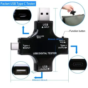 2 in 1 Type C USB Tester Color Screen LCD Digital Multimeter USB C Voltage Current Voltmeter Amp Volt Ammeter Tester USB Cable Charger Indicator DC3.6-30V/0-5.1A