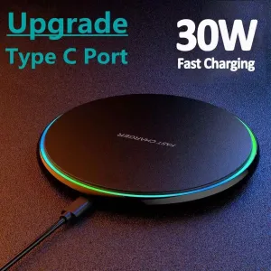 30W Wireless Charger Fast Wireless Charging Pad for Smart Phones for iPhone 16 15 14 13 Pro for Huawei Nova Flip for Xiaomi Civi 4 Pro for Airpods for Tablet