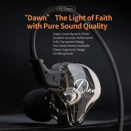 KZ Dawns Dynamic Earphones In-ear Monitor Earbuds 10mm Super-linear Dynamic Driver HiFi Bass Sports Music Earphones Ergonomics Headset with HD Microphones