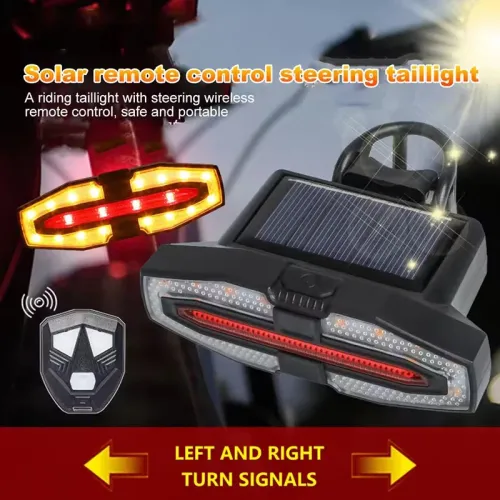 BIKIGHBicycle Solar Charging Wireless Remote Control Turn Signal Taillights USB Rechargeable Waterproof Bike Rear Light for Outdoor Night Riding Safety