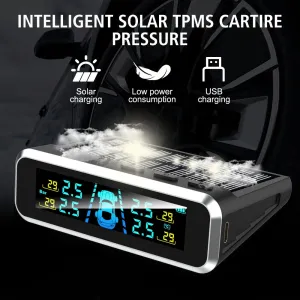 Solar Charging TPMS Car Tire Pressure Monitoring System Digital LCD Display Four-wheel Pressure Real-time Monitorings