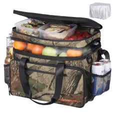 WARMOUNTSoft Cooler Bag Insulated 48 Cans w/ Insulating Cover, Upgraded Leakproof Camping Cooler Bag 2 Compartment for Camping Hiking Picnic Beach