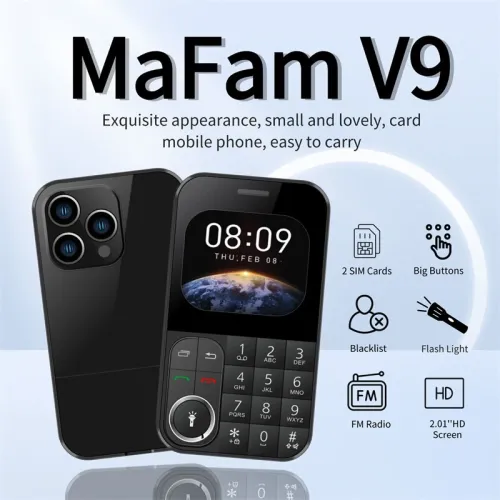MaFam V9 Mini 2G GSM 2.01 Inch Dual SIM Card Dual Standby 790mAh FM Big Buttons Blacklist Speed Dial LED Flashlight Type-C Mobile Phone