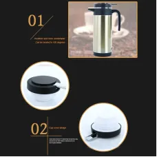 IPRee 12V/24V Car Truck 1200ml Water Heater Portable Hot Water Kettle Auto Shut-Off Fast Boiling for Travel Home