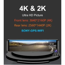 4K+2K Car Rearview Mirror Dash Cam Front Rear Dual Recording with G-Sensor Support Locking Emergency Video