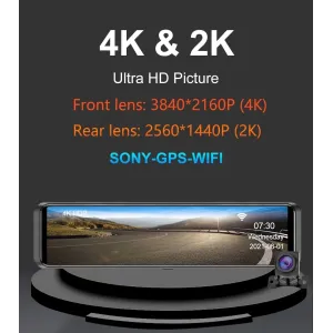 4K+2K Car Rearview Mirror Dash Cam Front Rear Dual Recording with G-Sensor Support Locking Emergency Video