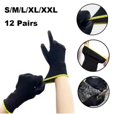 Black Nylon PU Coated Gloves Non Slip Breathable Working Gloves Lightweight Machine Washable for Gardening Woodworking Factory Machinery and Outdoor Tasks