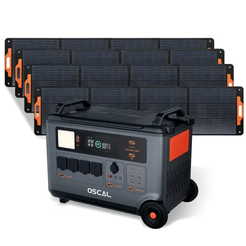 Blackview Oscal PowerMax3600 Rugged Power Station with 1/2/3/4*PM200 Solar Panel Kit 3600Wh to 57600Wh LiFePO4 Battery Pack Power Bank with 14 Outlets 5 LED Light Modes Morse Code Portable Roller Power Backup for Emergency Communication Camping House