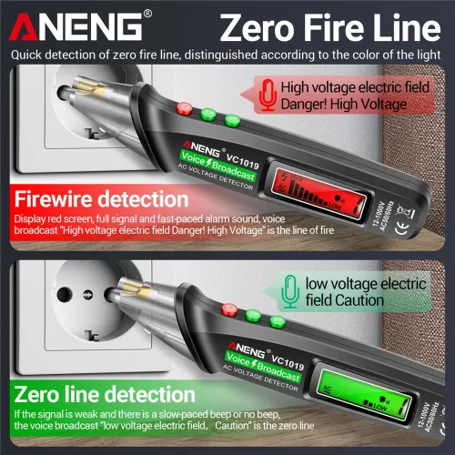 ANENG VC1019 Red Laser Test Pen Voice Broadcast Voltage Detector 12-1000V Volt Current Non-Contact Pen Electric Teste Meter Tool