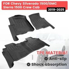 Floor Mats Anti-Slip Easy to Clean Black For 2019-2025 Chevrolet Silverado 1500/GMC Sierra 1500 & 2020-2025 Chevy Silverado/GMC Sierra 2500HD/3500HD Crew Cab with Rear Underseat Storage Box Front Bucket Seat