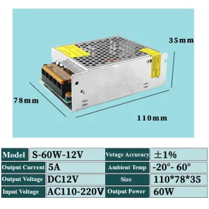 12V 60W Switching Power Supply Source Transformer AC110V-220V To DC12V SMPS For LED Strip Light CCTV Motor