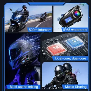 Coralme Q58MAX Motorcycle Helmet Mixing Intercom Helmet Bluetooth Headset with 300m Double Intercom Helmet Headset Group Speaker with LCD Display
