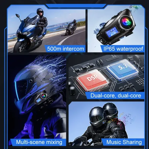 Coralme Q58MAX Motorcycle Helmet Mixing Intercom Helmet Bluetooth Headset with 300m Double Intercom Helmet Headset Group Speaker with LCD Display
