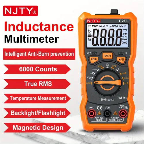 NJTY T21D T21L Multimeter 6000 Counts Auto Range AC DC Voltage Current Resistance Capacitance Temperature Inductance Measurement True RMS Test Tool