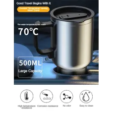 500ML 12V Car Heating Cup Insulated Water Cup Travel Mug Bottle Car Electric Kettle Car Heating Cup Stainless Steel Thermos Heating Water Bottle Car Kettle Thermos Water Tea Milk